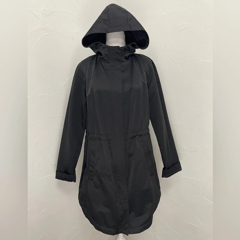 Eileen Fisher Black Organic Cotton Nylon Hooded Jacket - Picture 2 of 16